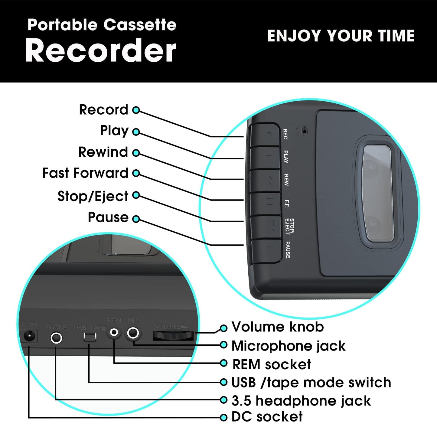 Cassette Players Recorder USB Player Cassettes Tape Digital Converter to USB Flash Disk