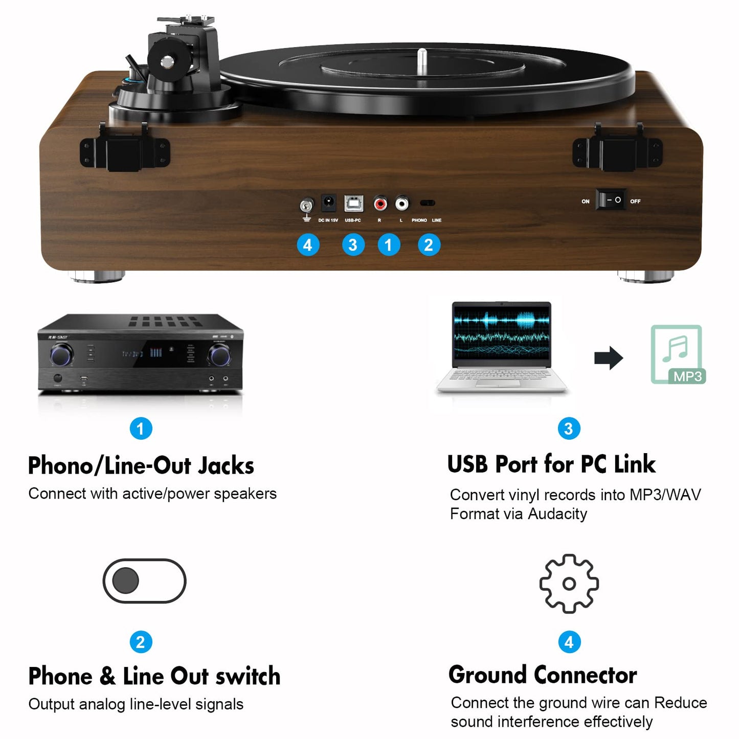 Record Player for Vinyl with Built in Speakers