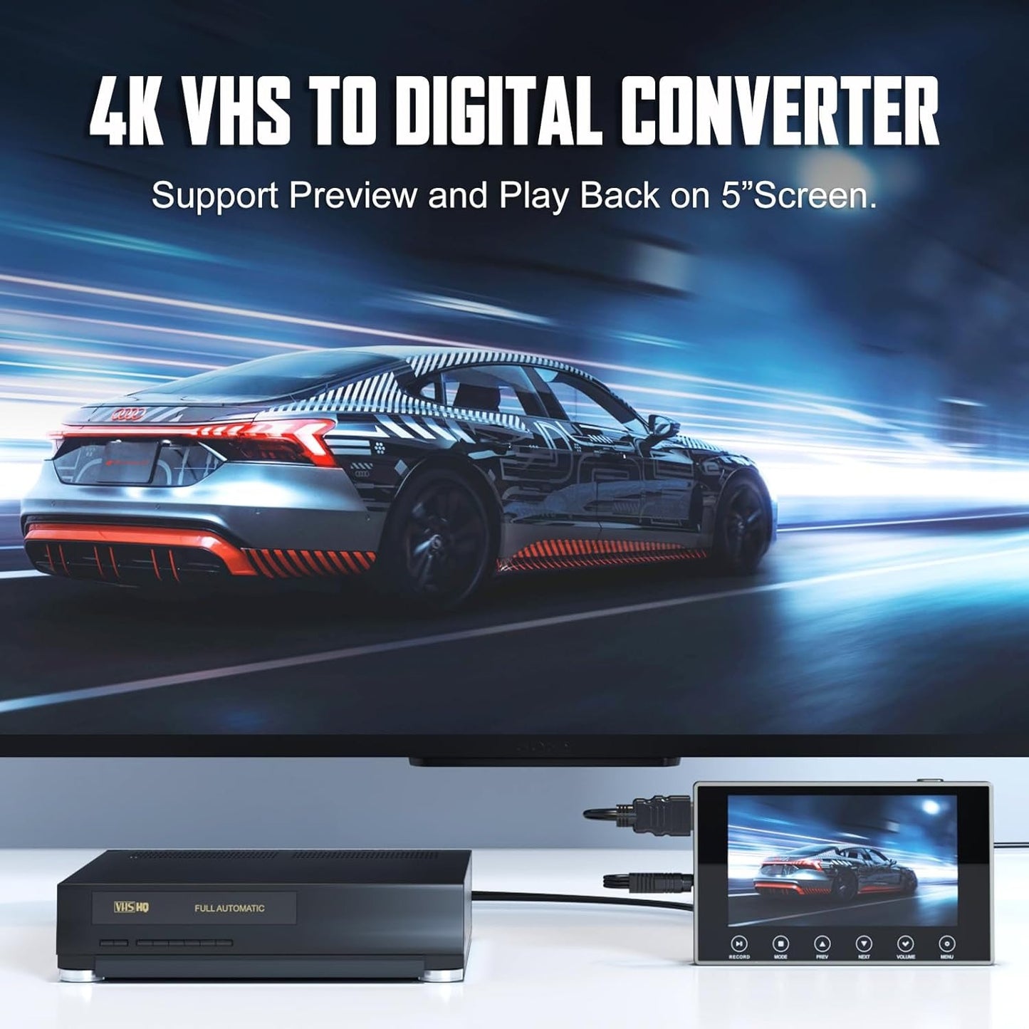 VHS to Digital Converter 3.0, 5" Large Screen Video to Digital Converter