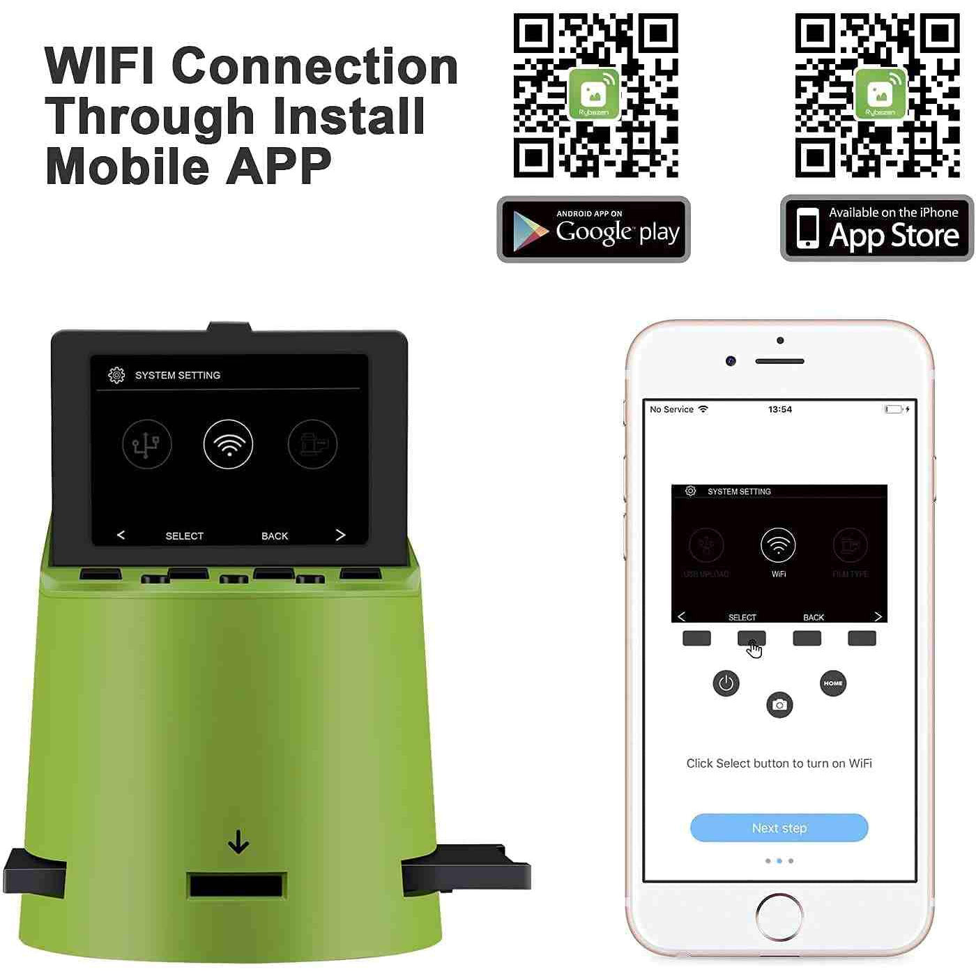 Converts 35mm, 126, 110, Super 8 Films to JPEG via WIFI Film Scanner