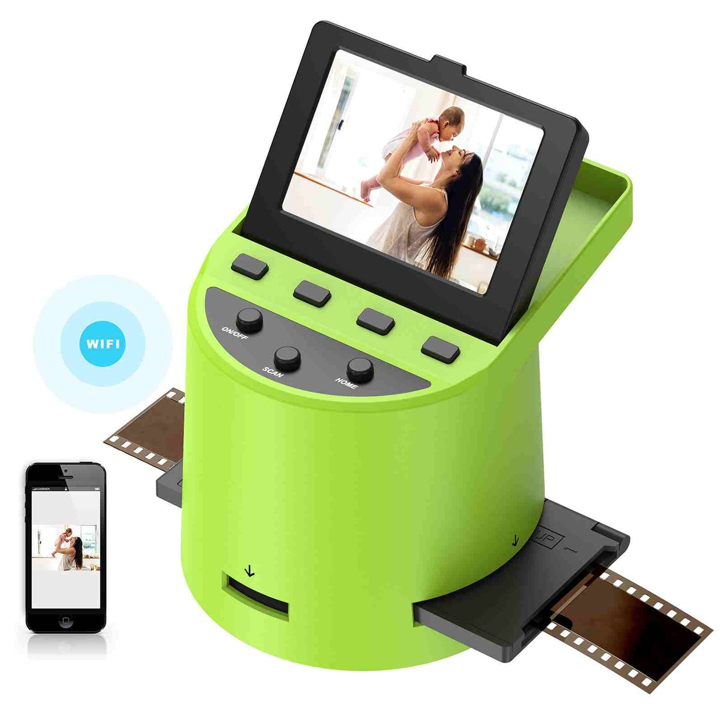 Converts 35mm, 126, 110, Super 8 Films to JPEG via WIFI Film Scanner