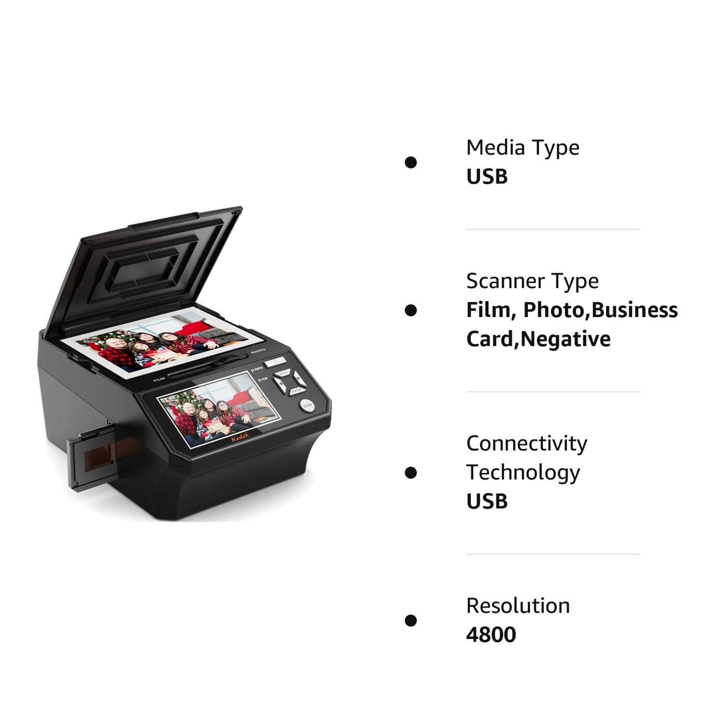 4 in 1 Photo,NameCard,Slide & Negative Scanner with Large 5” LCD Screen