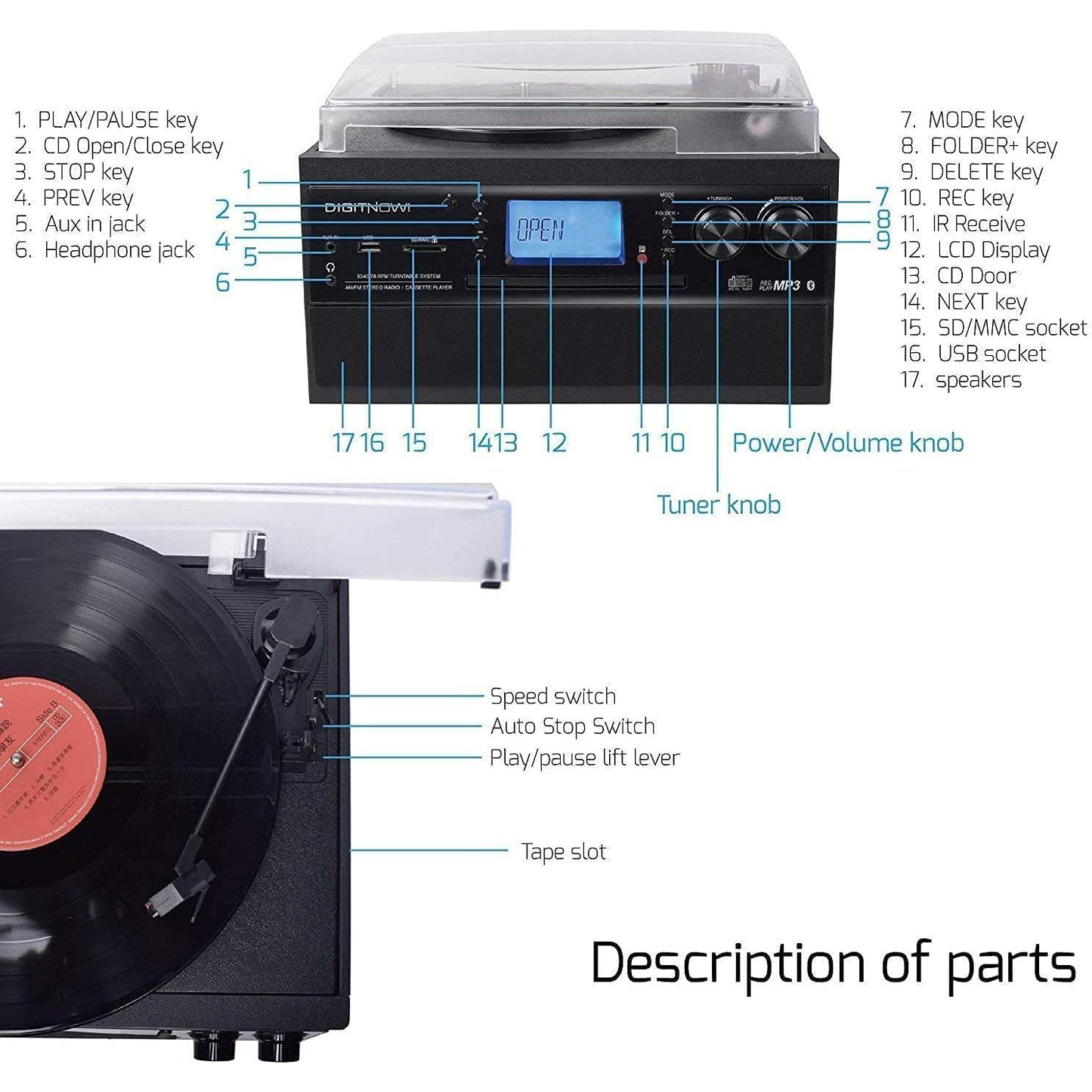 Bluetooth Vinyl Remote Control Turntable