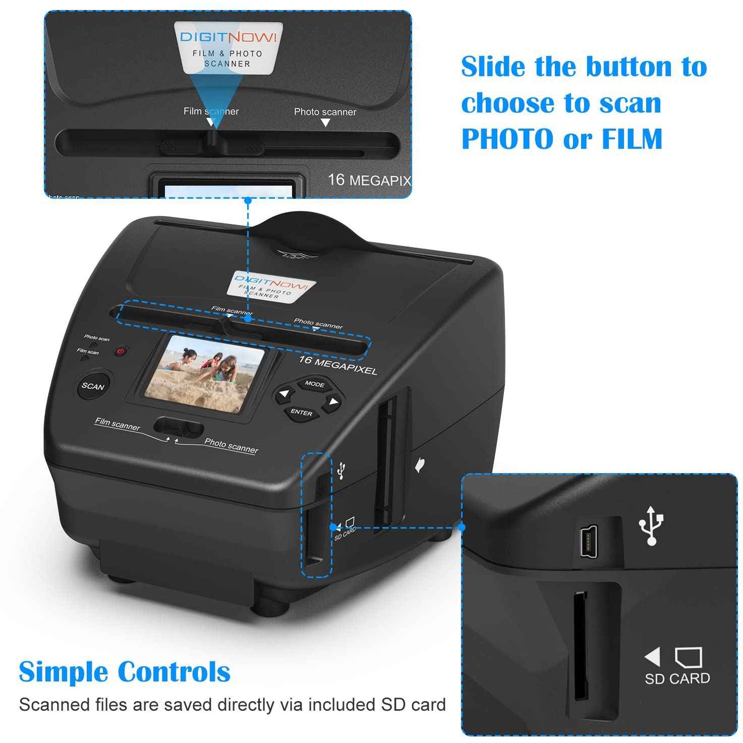 4-in-1 Film & Photo Scanner with 2.4" LCD Screen