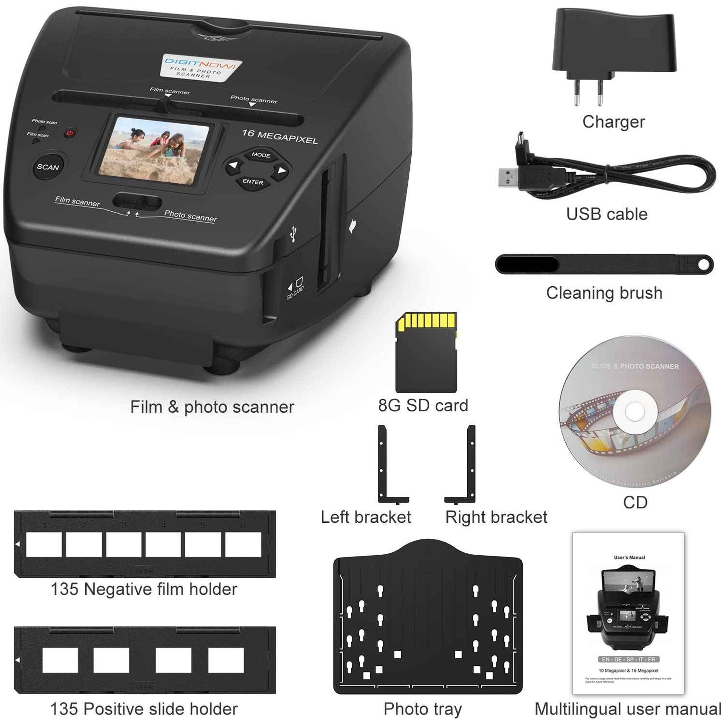 4-in-1 Film & Photo Scanner with 2.4" LCD Screen