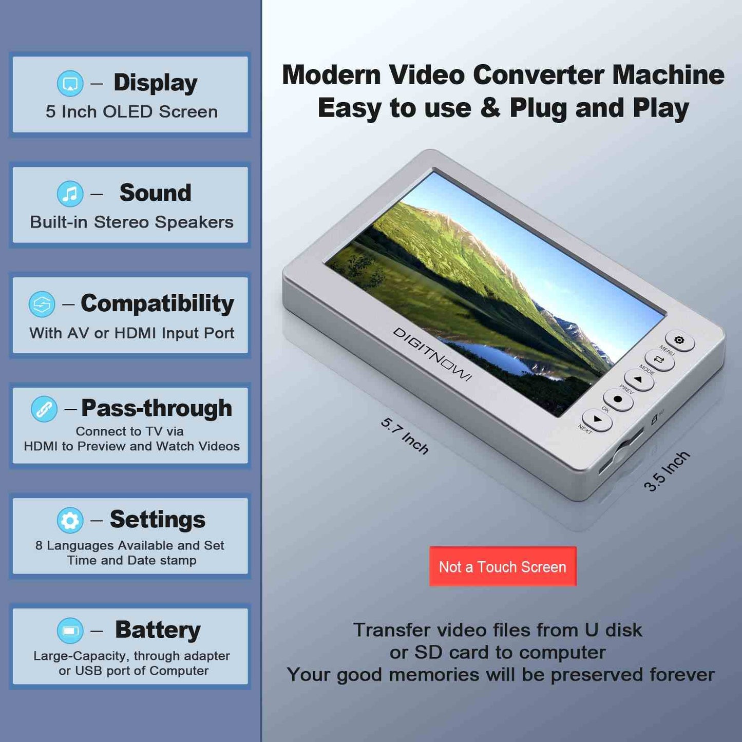 VHS to Digital Converter with 5" OLED Screen