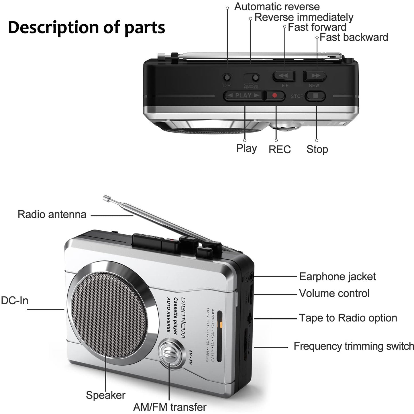AM/FM Portable Pocket Radio and Voice Audio Cassette Recorder
