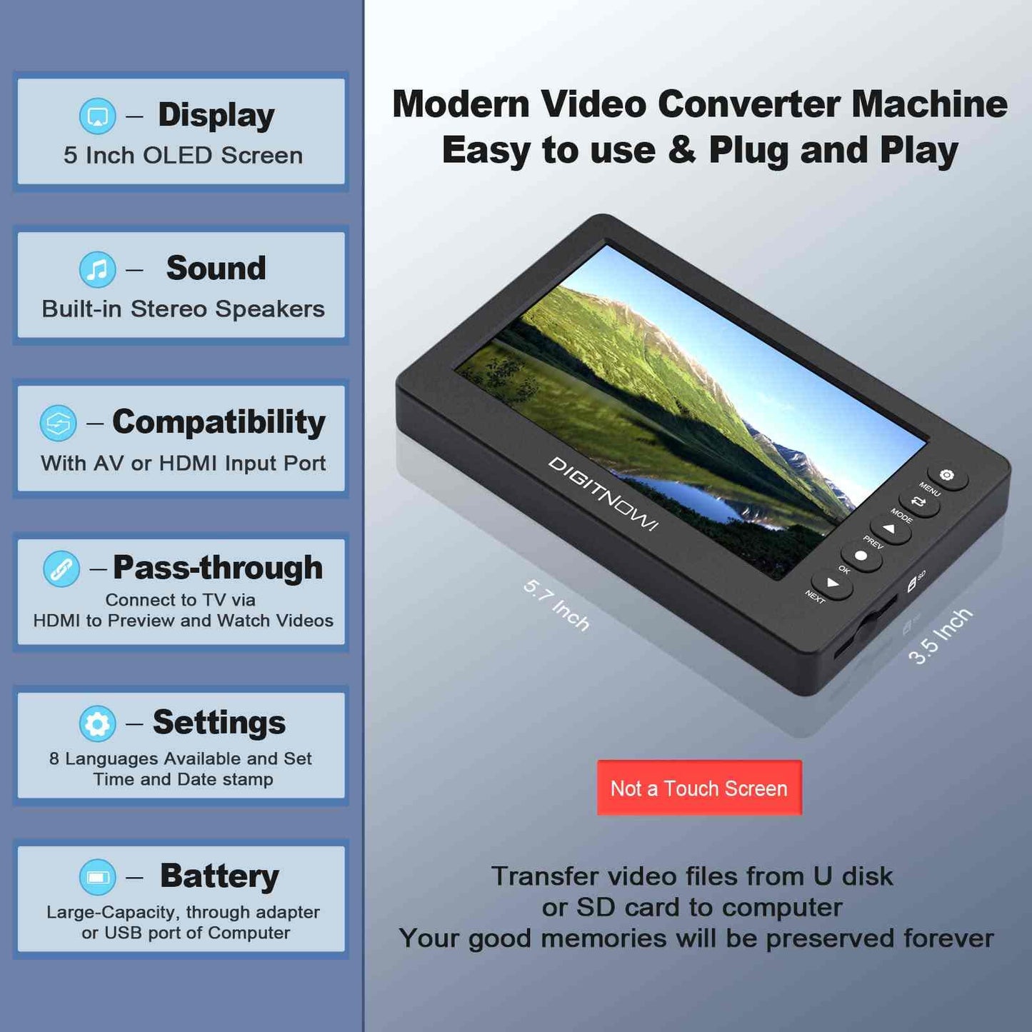 VHS to Digital Converter with 5" OLED Screen