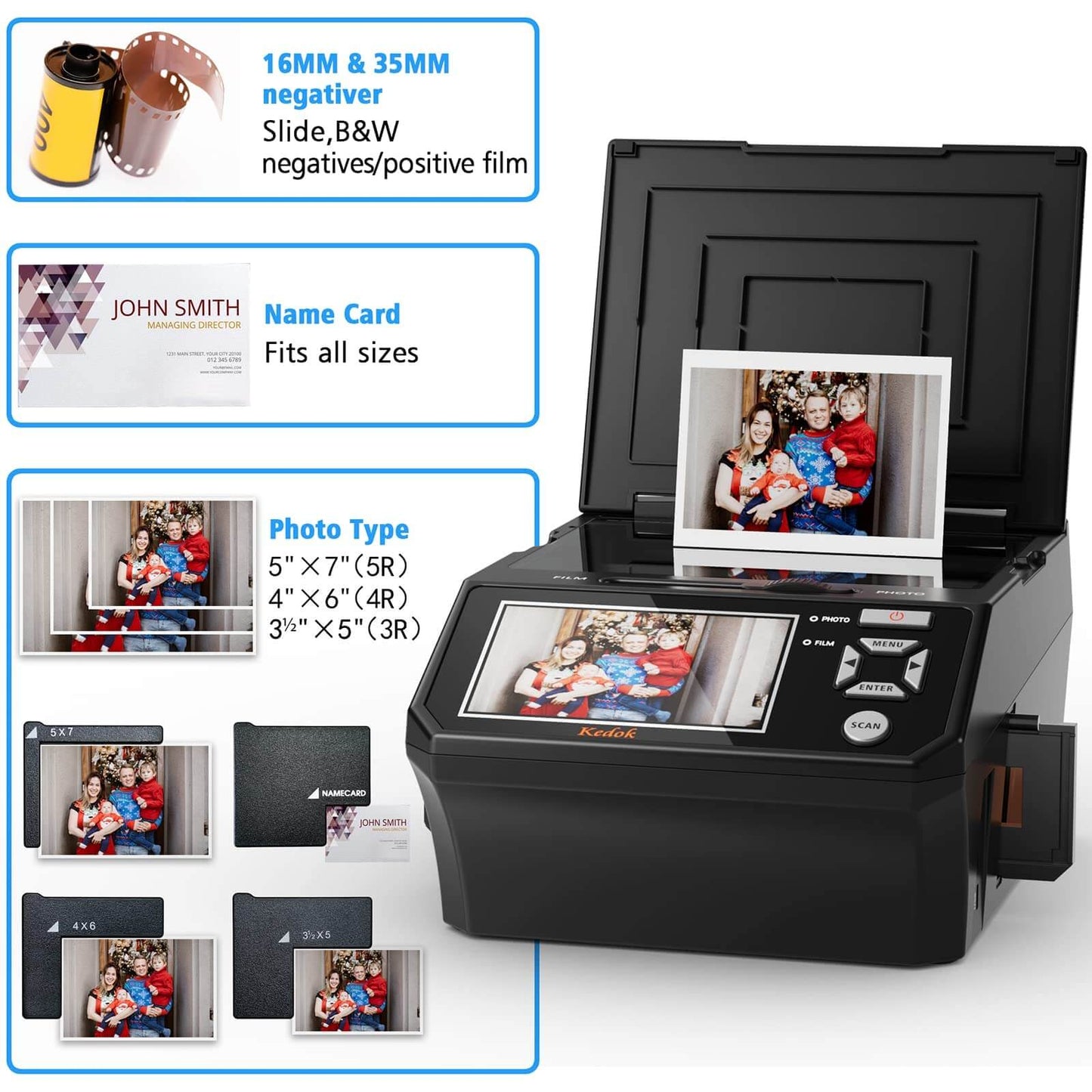 4 in 1 Photo,NameCard,Slide & Negative Scanner with Large 5” LCD Screen