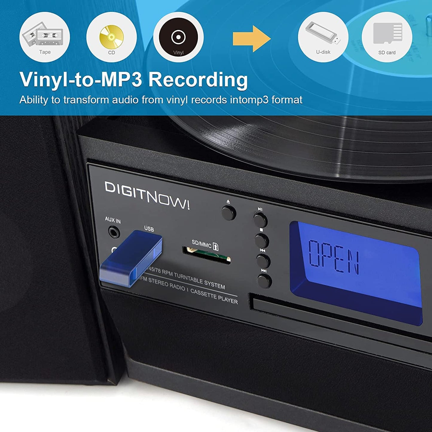 Bluetooth Vinyl Remote Control Turntable
