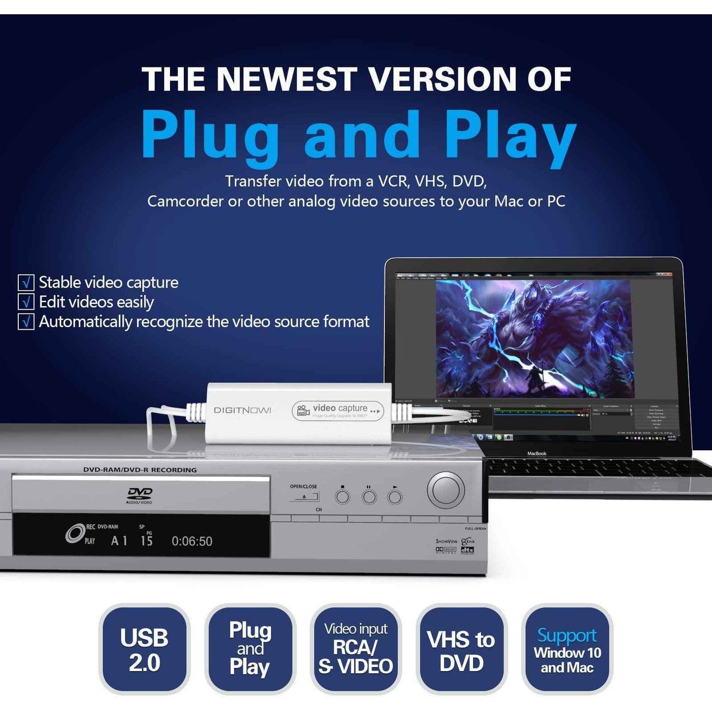 Video Capture Card Pro VHS to Digital Converter 1080P