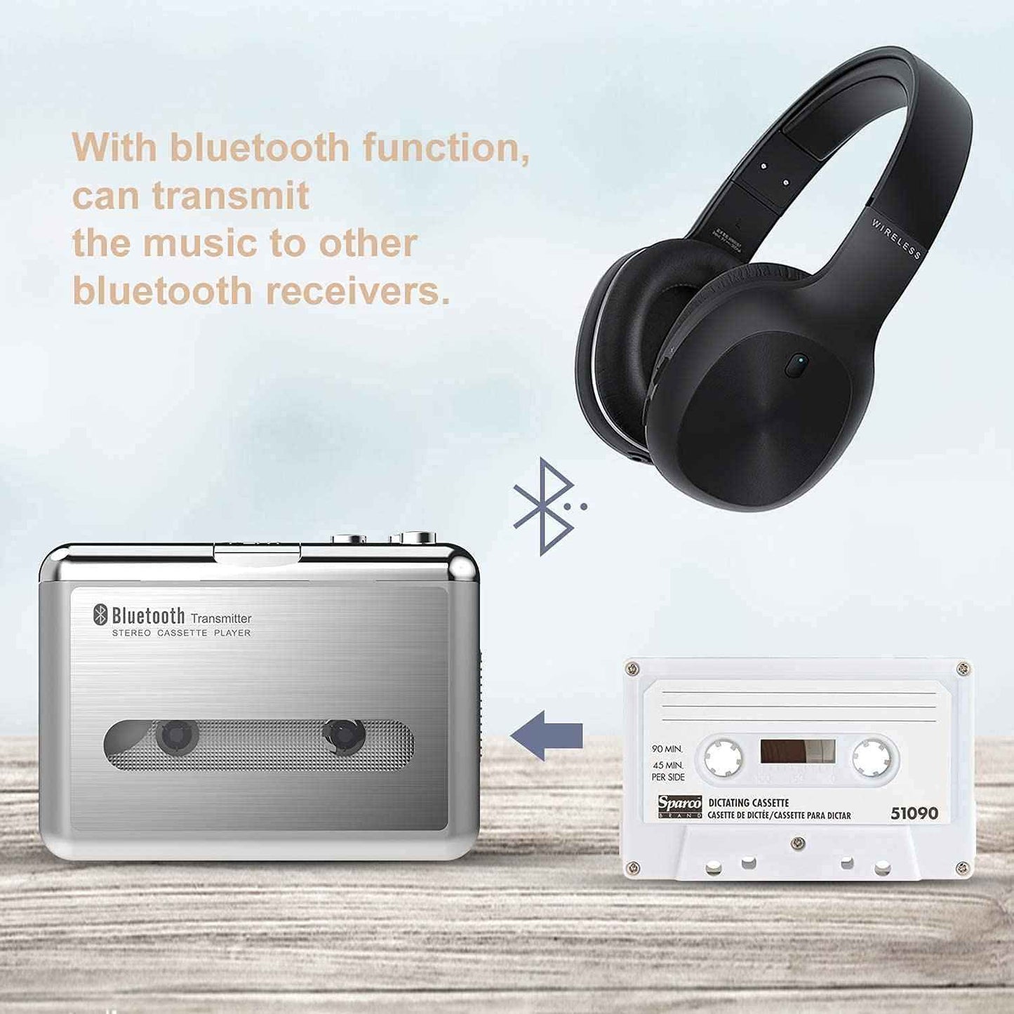 Cassette Player Bluetooth Transfer to Headphone/Speaker