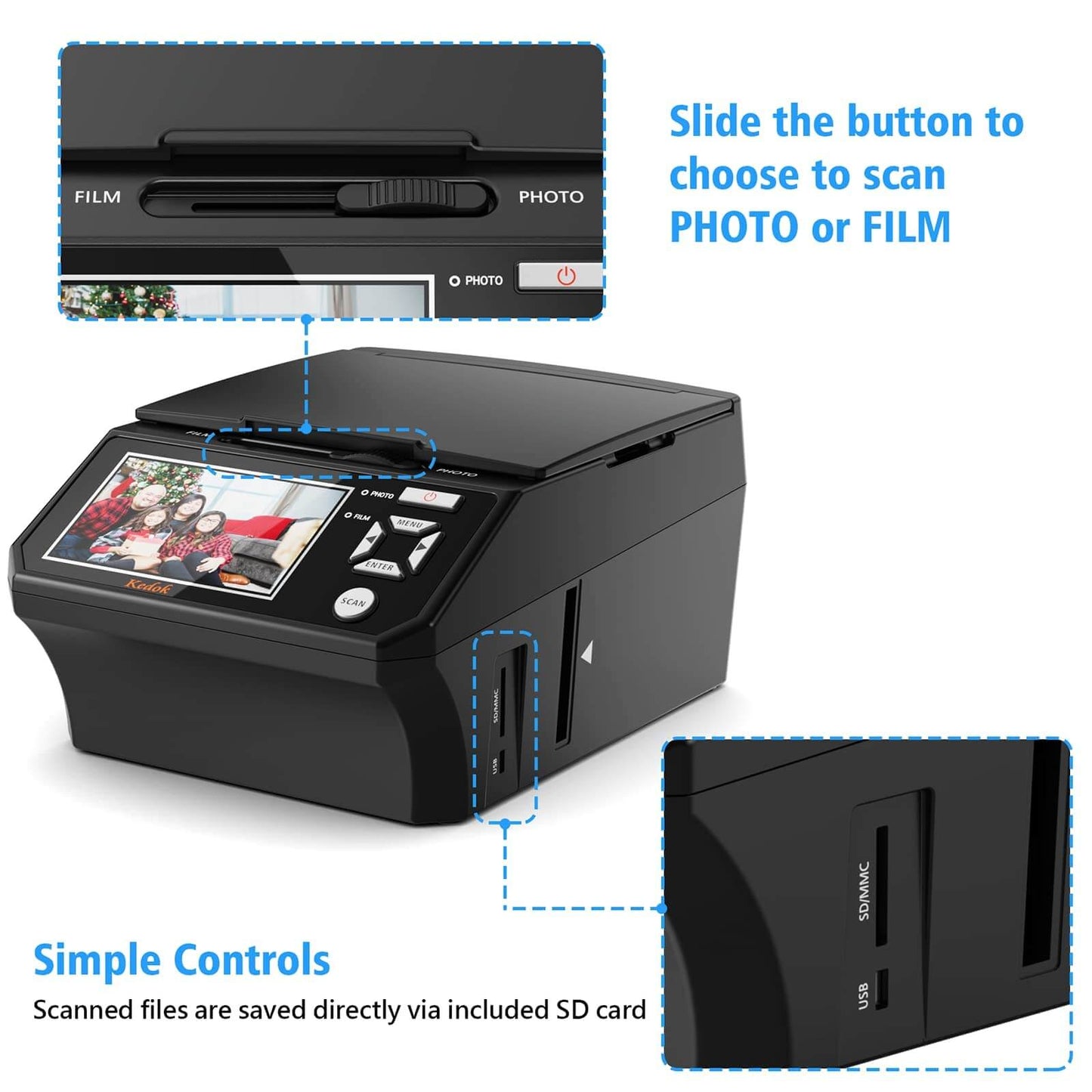 4 in 1 Photo,NameCard,Slide & Negative Scanner with Large 5” LCD Screen