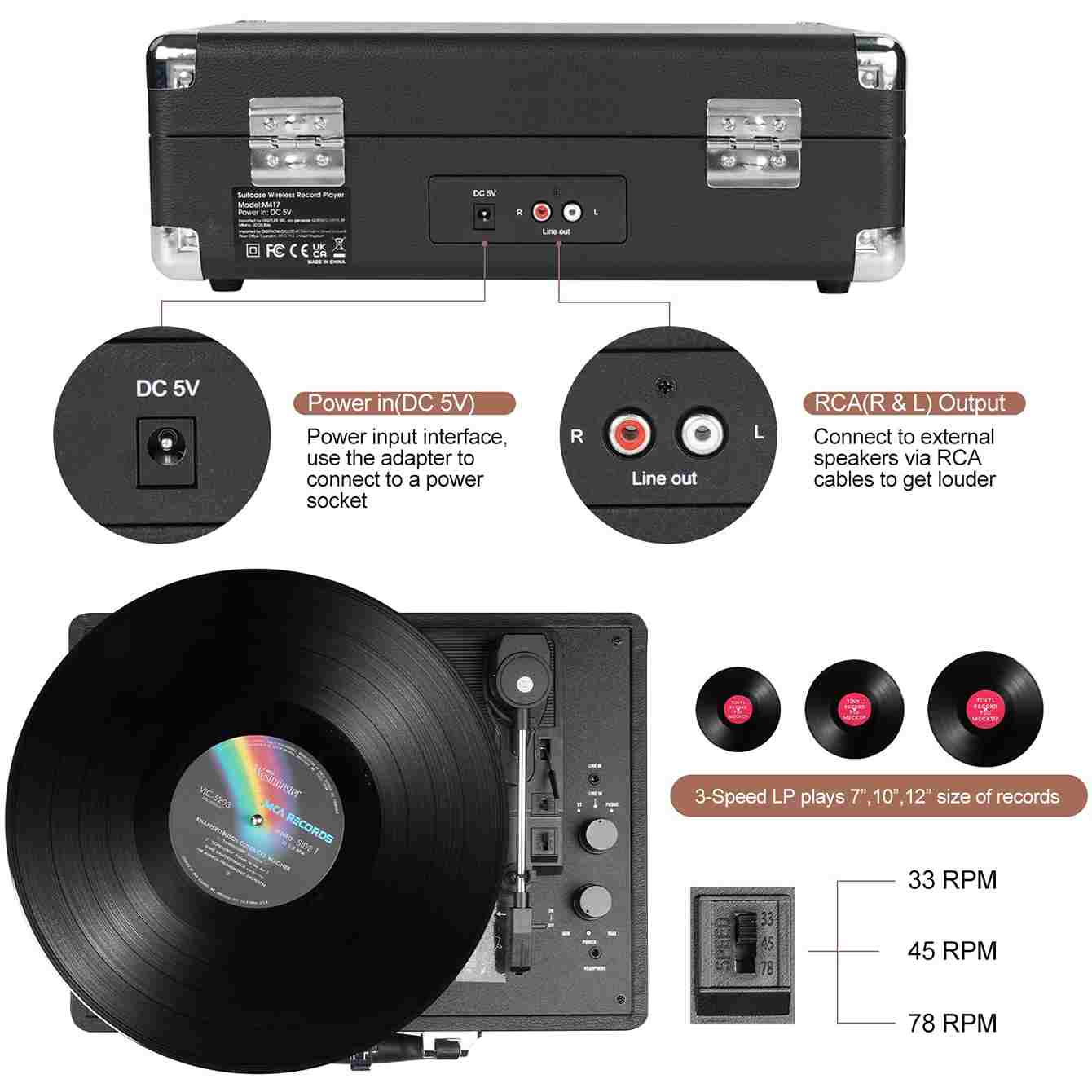 Record Player Turntable Suitcase