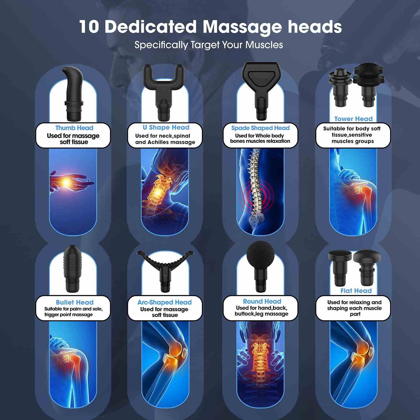 Massage Gun for Athletes with 30 Adjustable Speeds 10 Massage Heads