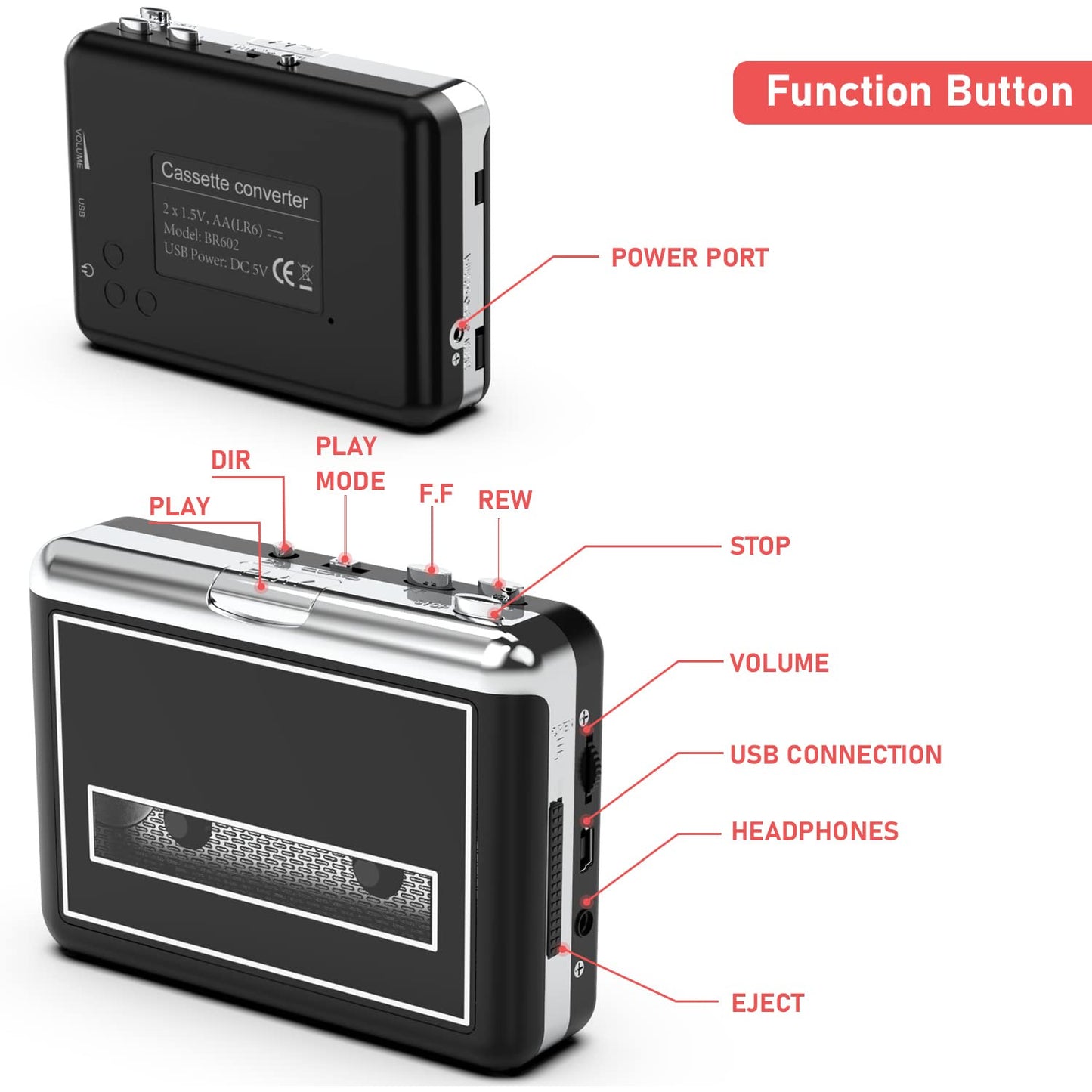 Cassette Player Converter, Compact Walkman Tapes to MP3 Recorder