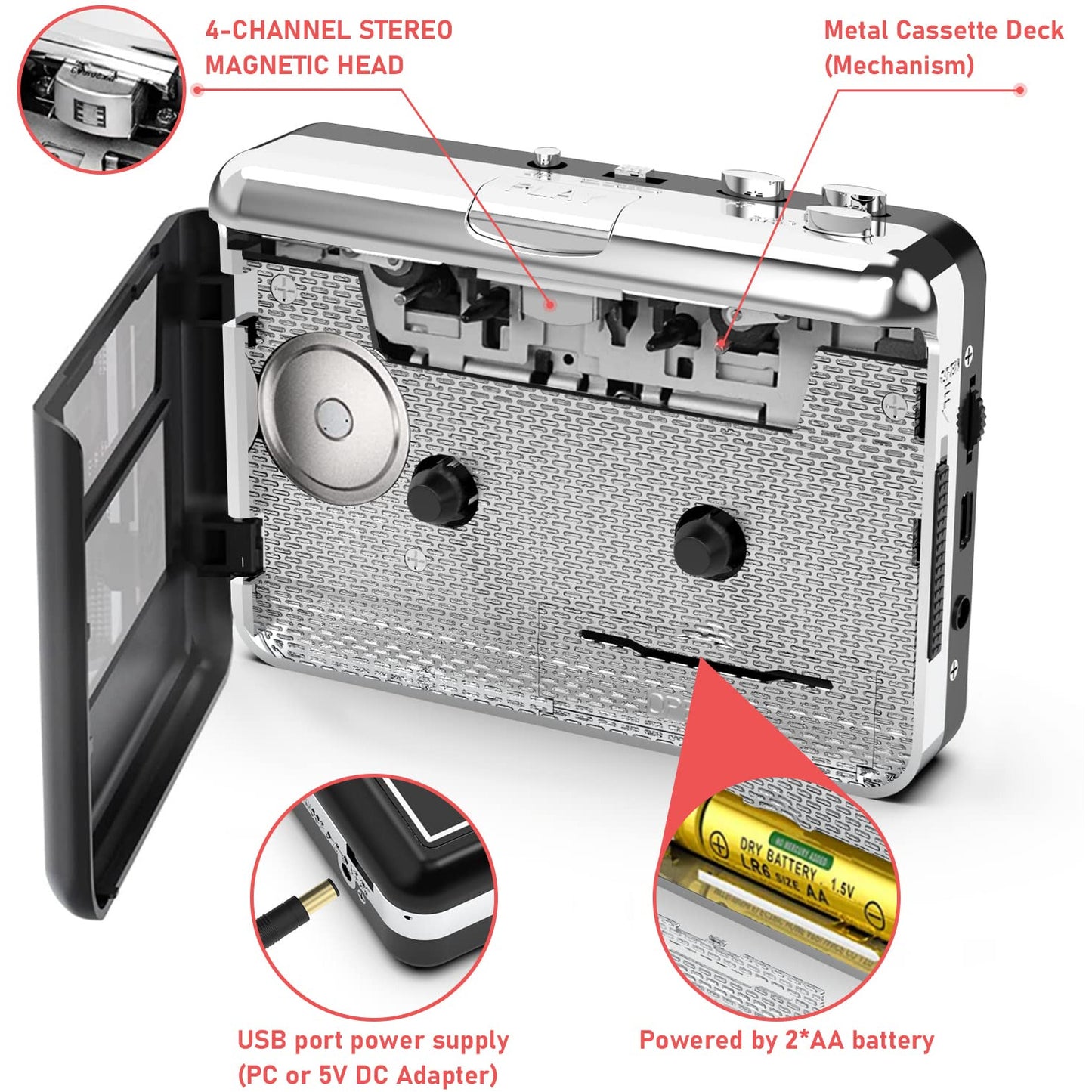 Cassette Player Converter, Compact Walkman Tapes to MP3 Recorder