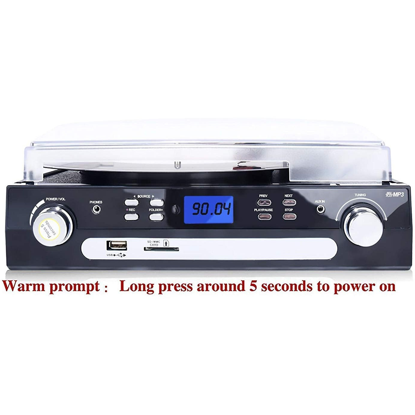 All-in-one Record Player Turntable for Vinyl to MP3 with Cassette Play