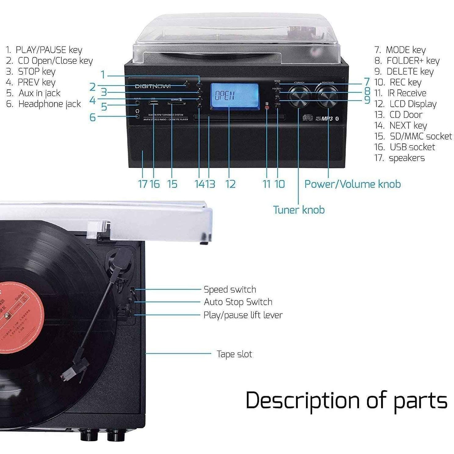All in one Bluetooth Vinyl Record Player