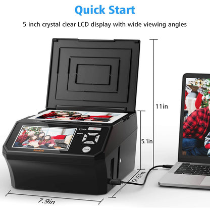 4 in 1 Photo,NameCard,Slide & Negative Scanner with Large 5” LCD Screen