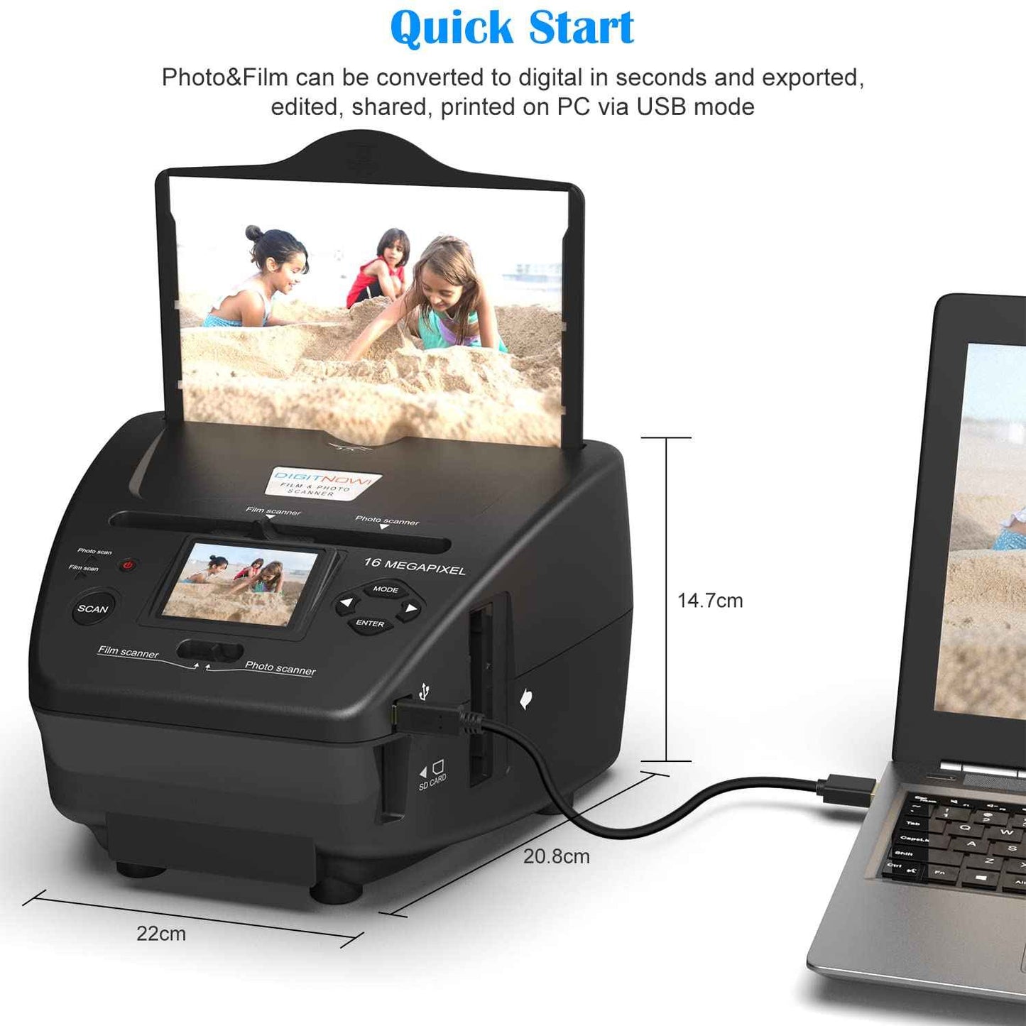 4-in-1 Film & Photo Scanner with 2.4" LCD Screen