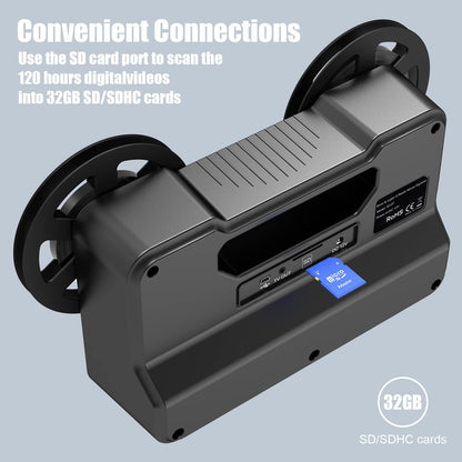 8mm and Super 8 Film Reel Converter Scanner Convert 3” 5” Film reels Includes 32GB SD Card